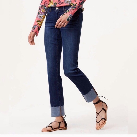 LOFT Denim - Loft Dark Wash Curvy Straight Cuffed Jeans